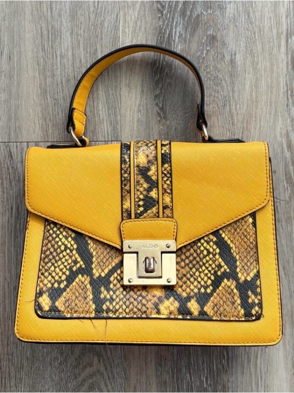 ALDO Gold Snake-Print Top Handle Satchel